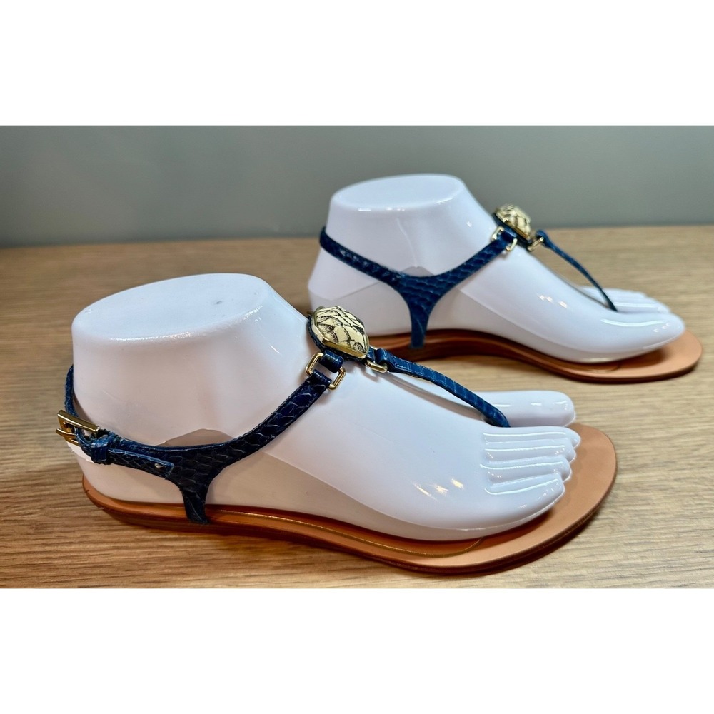 Dolce Vita Blue Croc Embossed Leather T Strap Sandals Snake Accent 7 - Picture 4 of 16
